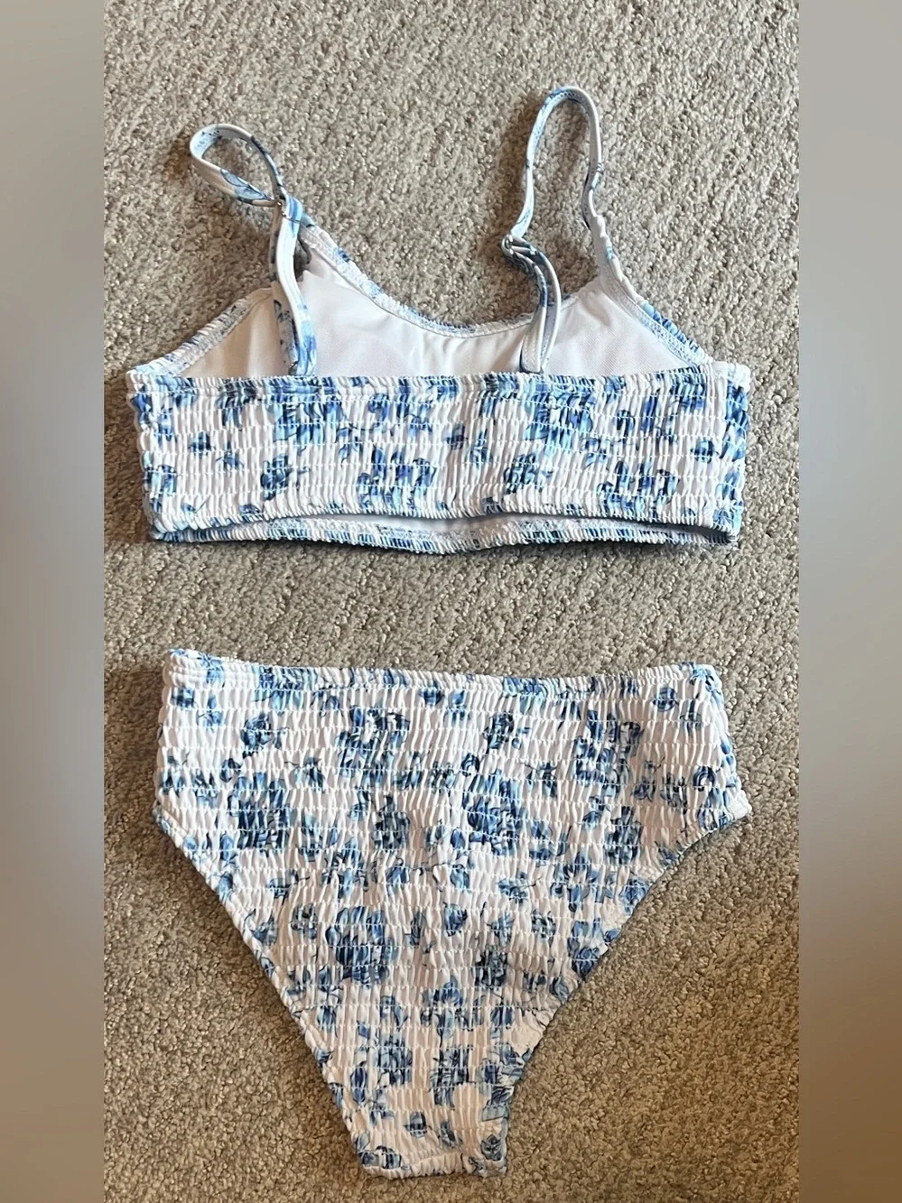 Girl's 2 Piece Floral High Waisted Swimsuit Smocked 9Y. 2652/bb15-1